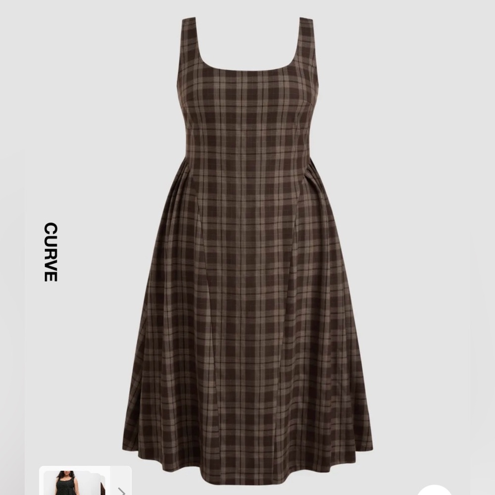 Brown Plaid Midi Dress